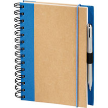 recycled wirebound notebook with royal blue fabric accents